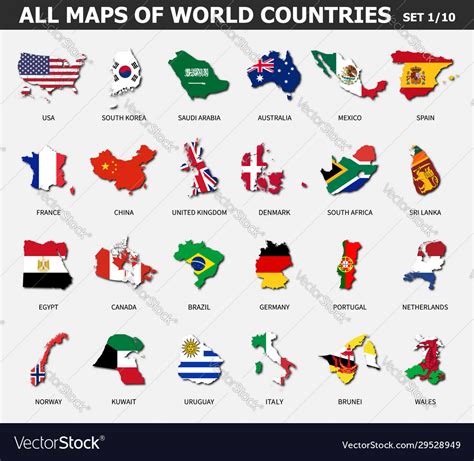 All Maps World Countries And Flags Set 1 Of Vector Image