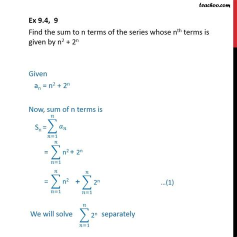 question 9 find sum of series nth term is n2 2n class 11