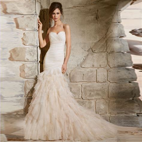 Popular Wrapped Mermaid Sweetheart Tulle Ruched Pleat Wedding Dresses