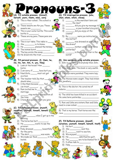Exercises On Pronouns Editable With Key Esl Worksheet By Vikral