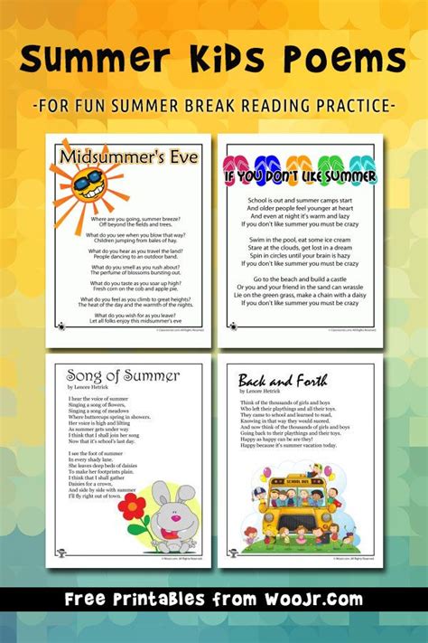 Summer Kids Poems Kids Poems Summer Poems Sight Words Kindergarten