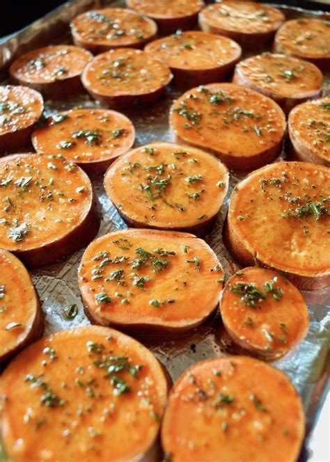 Baked Sweet Potato Slices Cooking On The Weekends