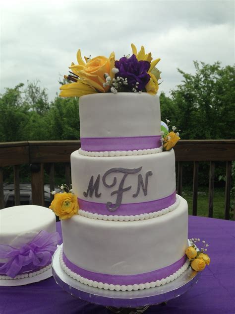 Make a beautiful ruffled fondant flower that just as gorgeous yet takes half the time! 3 Tier Monogram Wedding Cake With Purple Ribbon, Fondant ...
