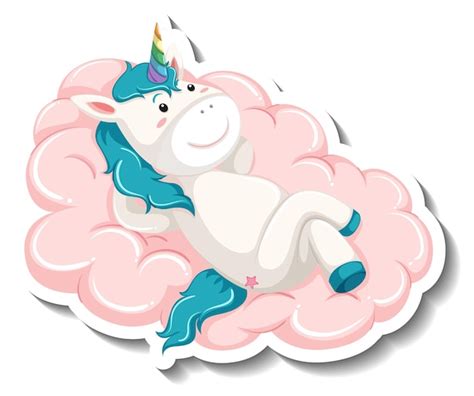 Lindo Unicornio Tendido En La Nube Vector Gratis