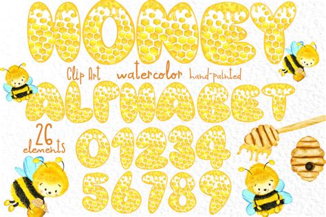 Honey Alphabet Cute Letters And Numbers Honeybees Clipart By