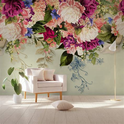 Floral Wallpaper Bohemian Flower Wall Mural Mediterranean Home Decor Living Room Bedroom