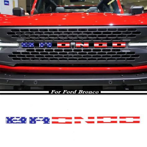 For 2021 2022 Ford Bronco Front Car Logo Emblem Us Flag Letters Decals