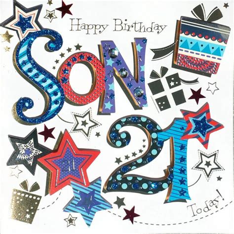 Son 21st Birthday Handmade Embellished Greeting Card By Talking