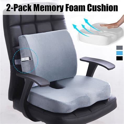 2pcs Memory Foam Seat Cushion Lumbar Back Support Seat Pad Mat Washable Indoor Use