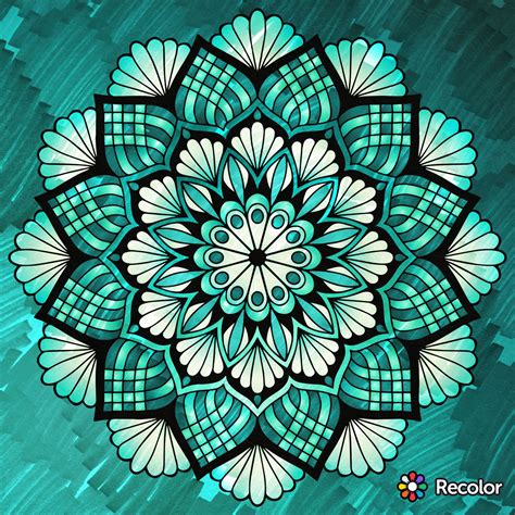 Teal Mandala Gradient Colors Added Marker Effect Mandala Art