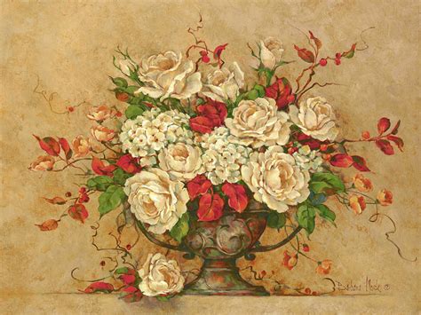 20513 Autumn Rose Urn Painting By Barbara Mock Fine Art America