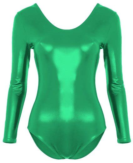 Silver Womens Long Sleeve Metallic Leotard Gymnastics Ballet Dance Leotard Lycra Spandex