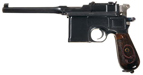 Excellent Mauser Broomhandle Red 9 Pistol With Shoulder Stock Pistol
