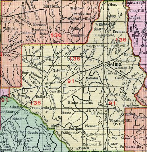 Dallas County Alabama Map 1911 Selma Orrville Burnsville