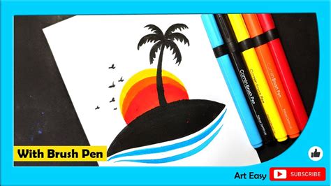 Sunset Drawing With Brush Pen Very Easy Tutorial 2 Youtube