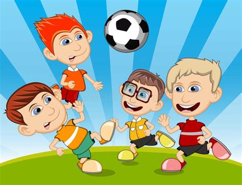 Children Playing Soccer In The Park Cartoon Vector