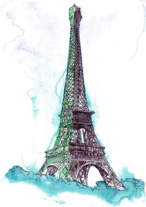 Original Paris Eiffel Tower Landscape Watercolor Art Print Watercolor