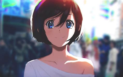 Download 1920x1200 Anime Girl Sunlight Smiling Short