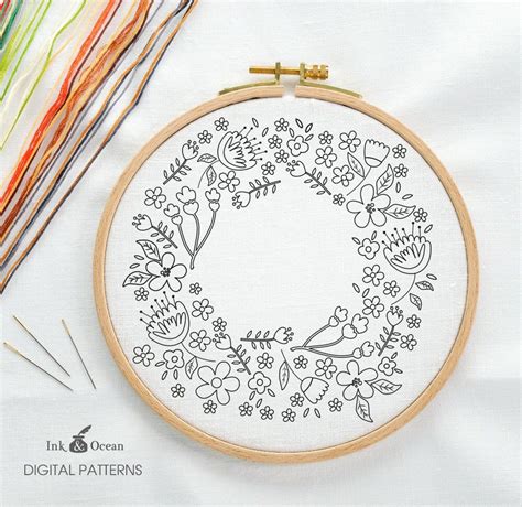 Floral Wreath Sampler Digital Hand Embroidery Pattern Pdf Etsy