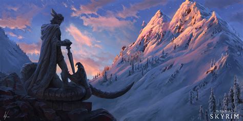 The Elder Scrolls V Skyrim Snow Covered Mountains Digital Art