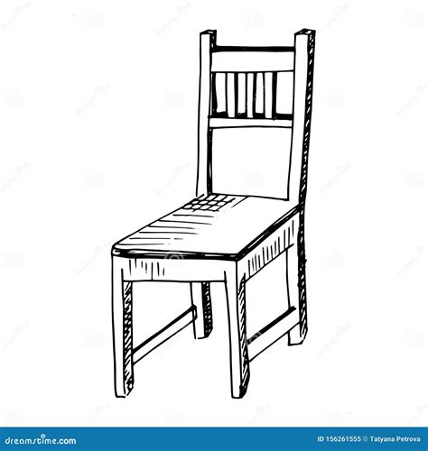 Chair Simple Doodle Illustration Single Wooden Chair Isolated On