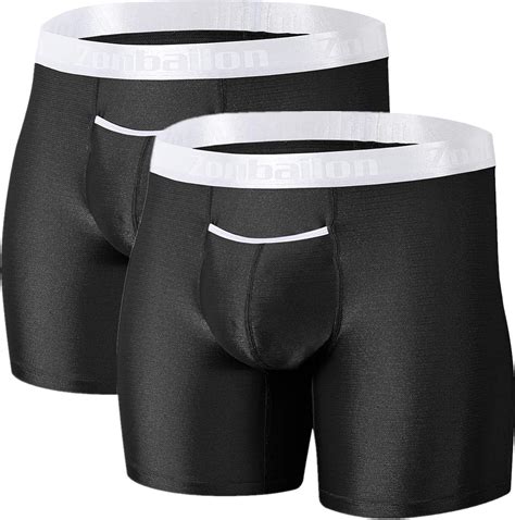 Zonbailon Mens Underwear With Pouch Bulge Enhancing Sexy Silk Boxer Briefs Pack Open Fly At