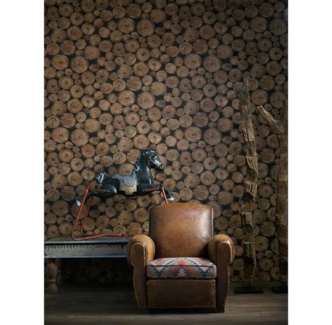 Rustic Lodge Wooden Log Ends Wallpaper Timber Kathy Kuo Home