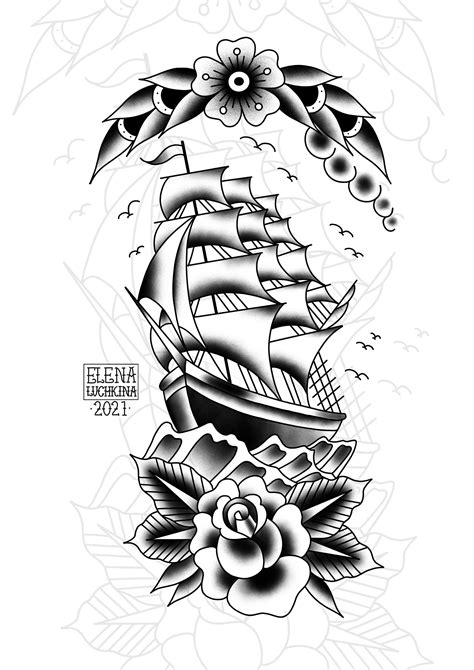 Artstation Old School Ship Tattoo Design