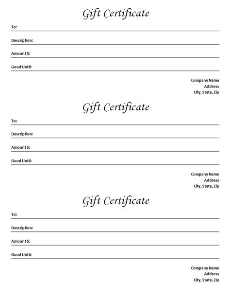 The blank, black and white blank gift certificate template provides a basic simple word document to fill out or add company logo. Gift Certificate Template - Blank Microsoft Word Document