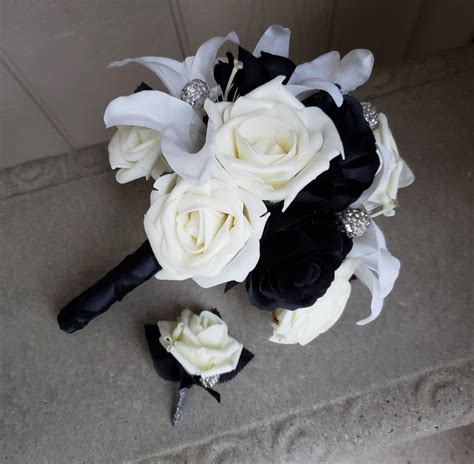 Black And White Wedding Bouquet Etsy In 2020 Grey Wedding Theme