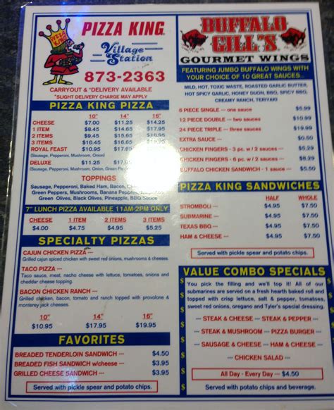 Menu at Pizza King pizzeria, Zionsville