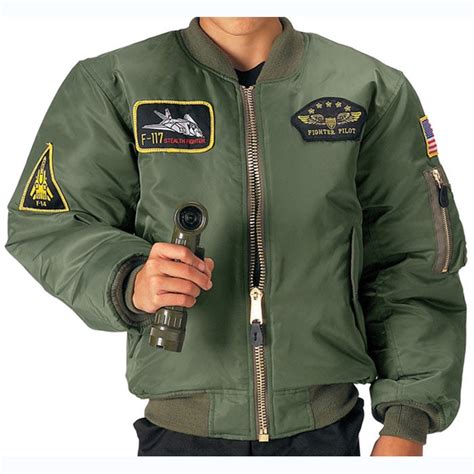 Olive Drab Kids Top Gun Air Force Ma 1 Bomber Flight Jacket With