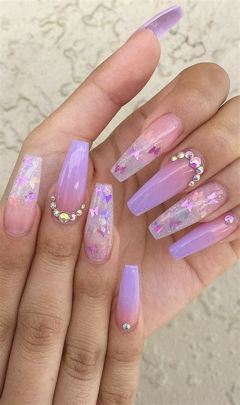 Lavender Butterfly Nails Acrylic Nails Coffin Short Purple Acrylic