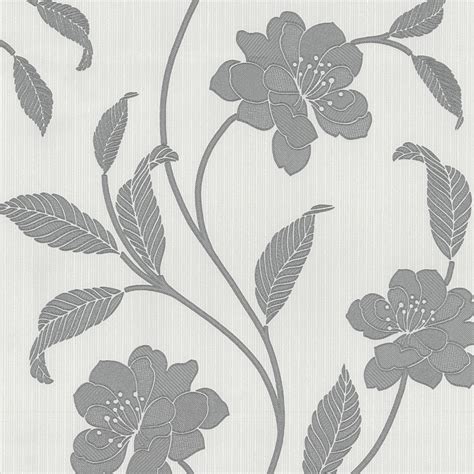 Pands Flower Pattern Floral Leaf Motif Glitter Textured Vinyl Wallpaper