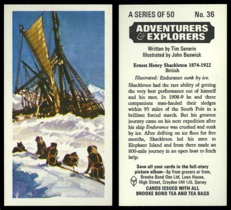 Ernest Henry Shackleton 36 Adventurers And Explorers 1973 Brooke Bond Tea Card