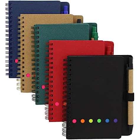 Mini Kraft Spiral Notebooks With Sticky Notes And Pen 6 Inch 5 Pack