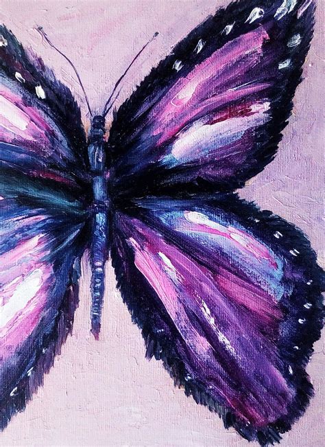 Purple Butterfly Painting Original Oil Painting Original Artwork By