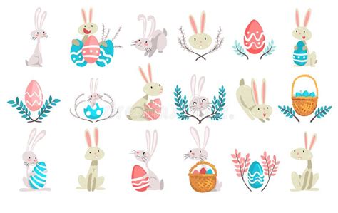 Cute Easter Bunny Having Long Ears With Eggs Engaged In Different