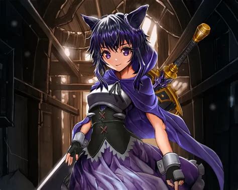 Beautiful Gaze Of Warrior Anime Beautiful Girl With Purple Hair In