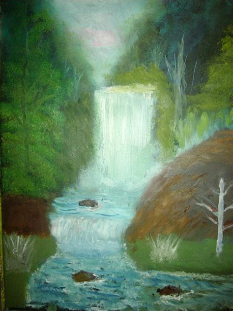 Forest Waterfall Oil Painting By John Hughes