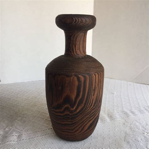 Turned Wood Bud Vase Vintage Rustic Dark Wood Vase Vintage Etsy