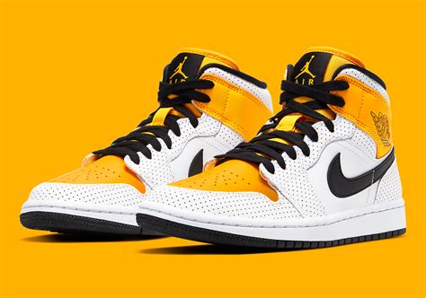 Jordan continues to experiment with its first sneaker to release the air jordan 1 retro high og white perforated. the sneaker combines white premium textured leather with white perforated leather on the upper and a contrasting black outsole. Air Jordan 1 Mid WMNS Laser Orange BQ6472-107 ...