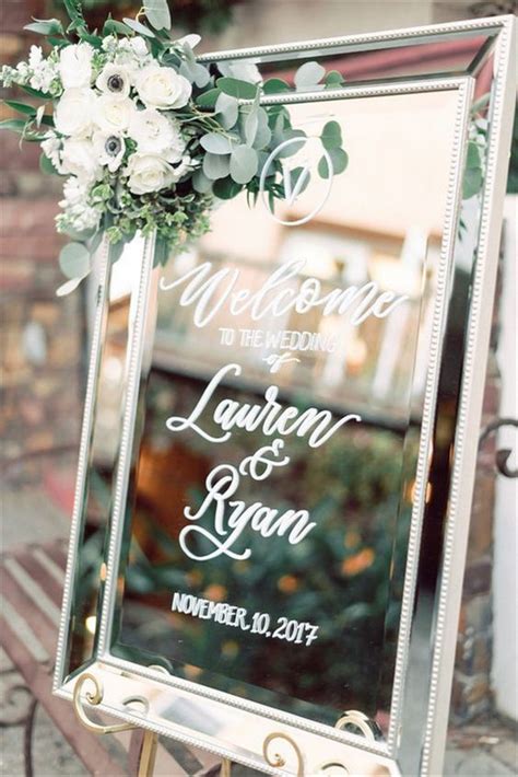 Eleagnt Mirror And Greenery Wedding Welcome Sign Emmalovesweddings