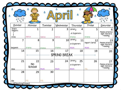 Monthly Calendar Ms Docchios Kindergarten Class