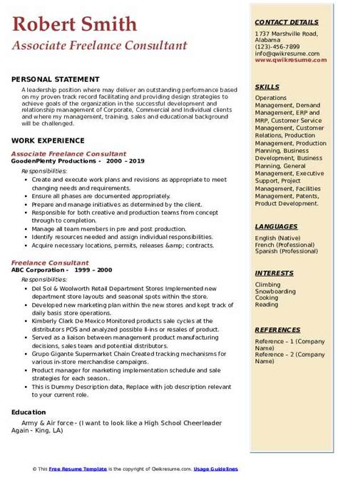 You can also add your class ranking if it's impressive. Freelance Consultant Resume Samples | QwikResume