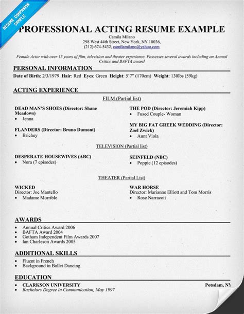 Some actors even print their resumes at the backside of their. Acting Resume Sample & Writing Tips | Resume Companion