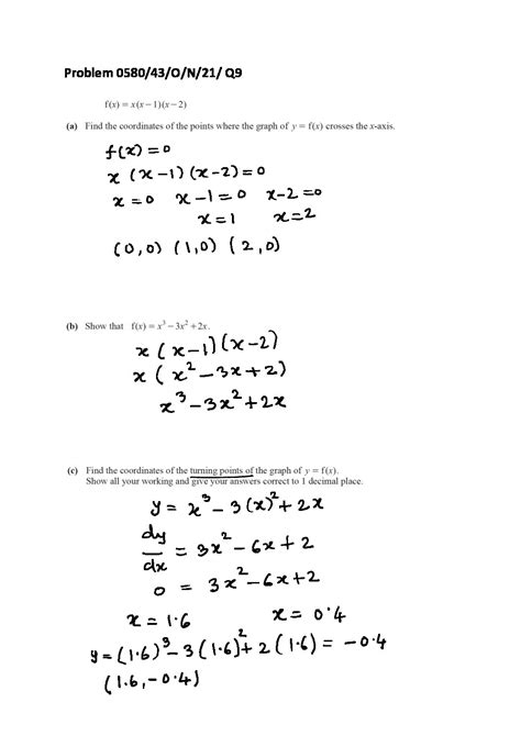 Solution Igcse Paper 4 Differentiation Problem 058043on21 Q9