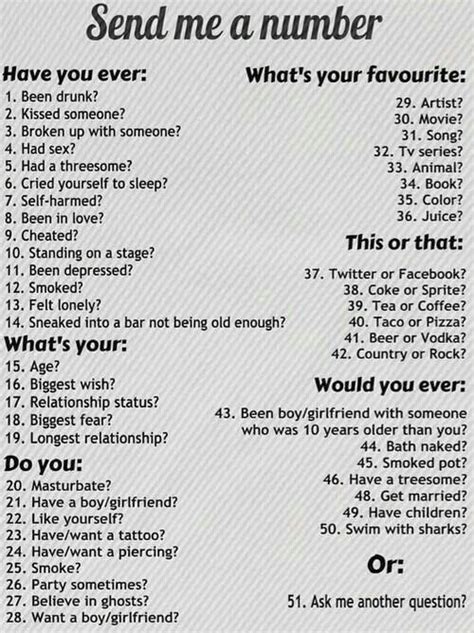 A Poster With The Words Send Me A Number And Whats Your Favorite