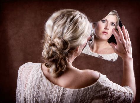 Woman Looking Into A Broken Mirror Stock Image Image Of Broken