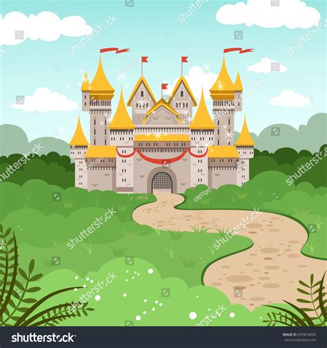 Fantasy Landscape Fairytale Castle Vector Illustration 스톡 벡터로열티 프리